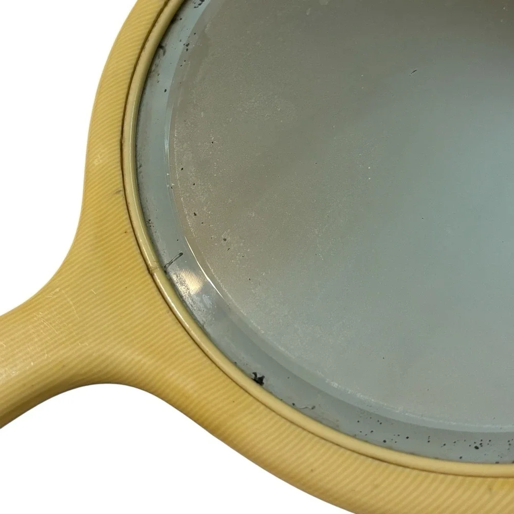 Vintage Beveled Hand Mirror Vanity Butterscotch Art Deco Style 11